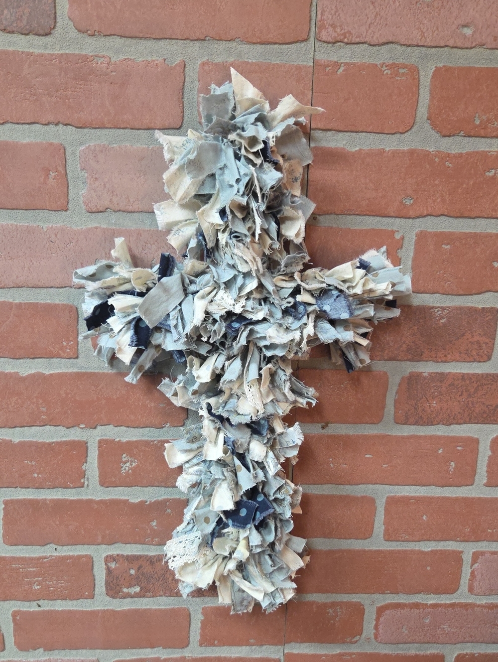 Handcrafted Cream & Blue Fabric Cross Wall Art